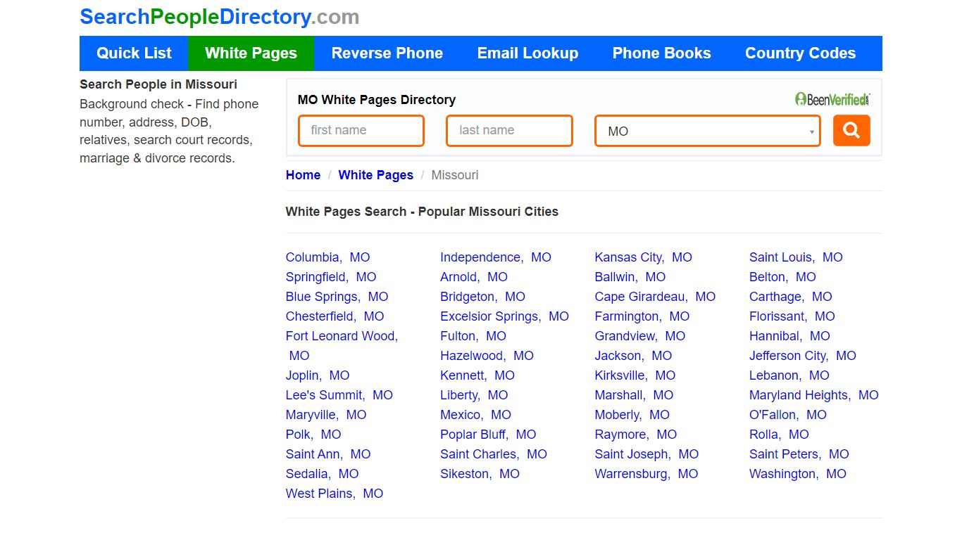 White Pages in Missouri, Find a Person, Local Directory